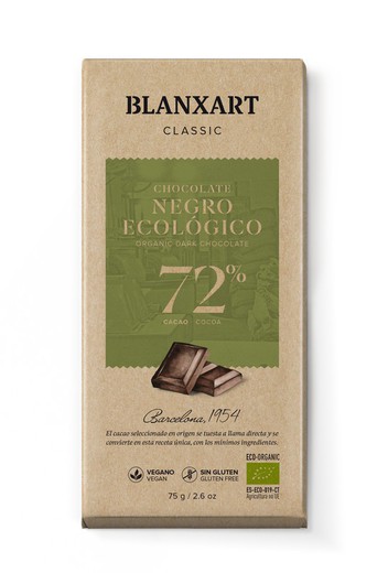 Tableta Chocolate Republica Dominicana 72% 75 grs Blanxart