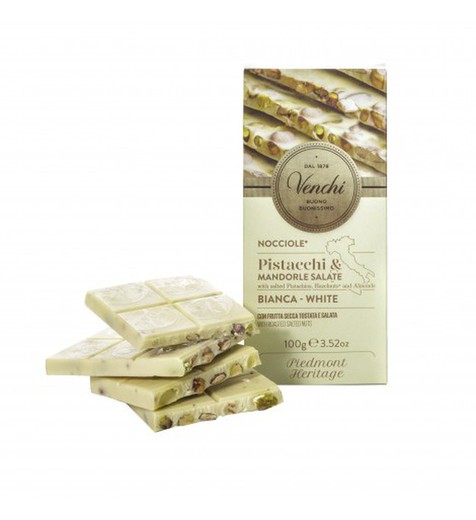 Venchi witte chocoladereep hazelnoot pistache amandel 100 g