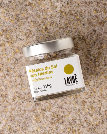 Tarro cristal Pétalos de Sal con Hierbas Meditrerráneas Laybé Especies Gourmet 115g
