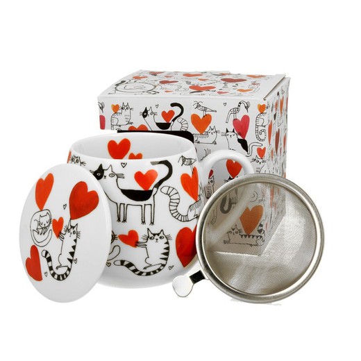Taza Infusiones Cat Hearts 43 Cl Porcelana Duo Art Gallery