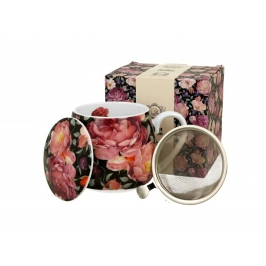 Taza Infusiones Spring Roses Negro Porcelana Duo Art Gallery