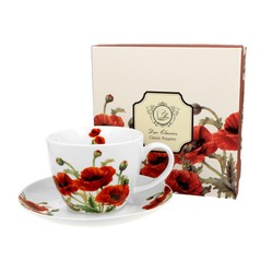 Taza Jumbo Con Plato Amapolas 49 Cl Porcelana Duo Art Gallery