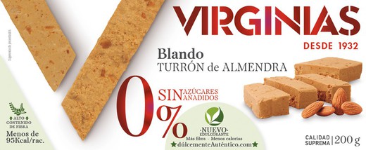 Nougat tendre aux amandes sans sucre ajouté virginias 200 gr sans gluten