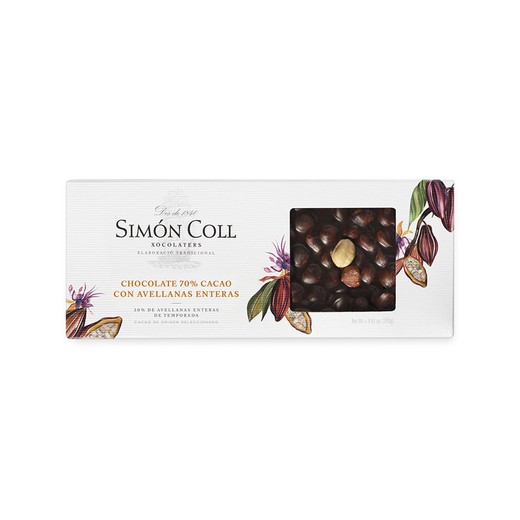 Sort chokolade nougat 70% håndværker hasselnød 250 grs Simón Coll