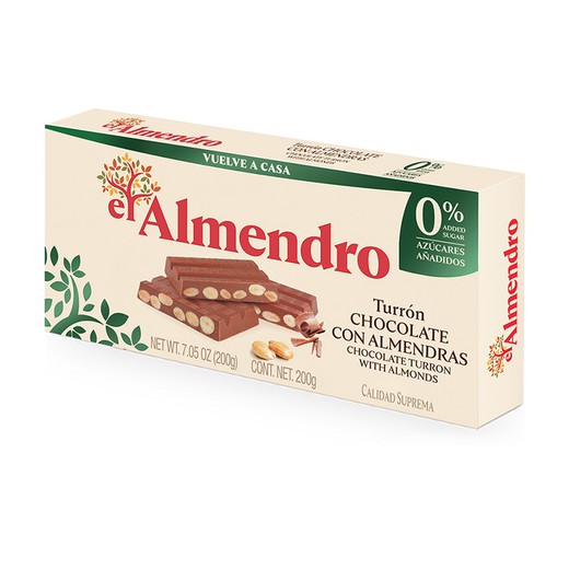 Turrón De Chocolate Con Almendras Sin Azúcar El Almendro 200 grs