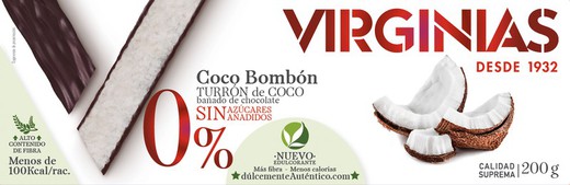 Turrón de chocolate con coco sin azúcar añadido virginias 200 grs sin gluten