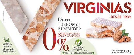 Nougat dur aux amandes sans sucre ajouté virginias 200 gr sans gluten