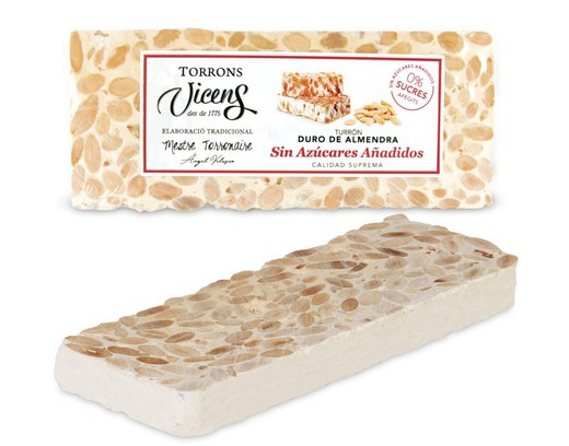 Turrón Sin Azúcar Vicens Duro almendra con edulcorantes 250g