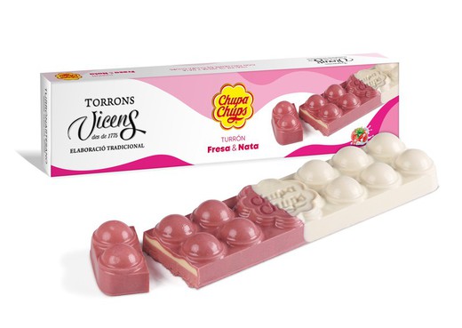 Turrón Vicens Chupa chups fresa y nata estuche 140g Artesano