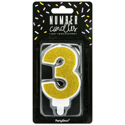 Golden birthday candle number 3 partydeco