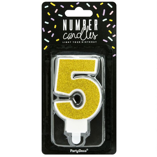 Golden birthday candle number 5 partydeco