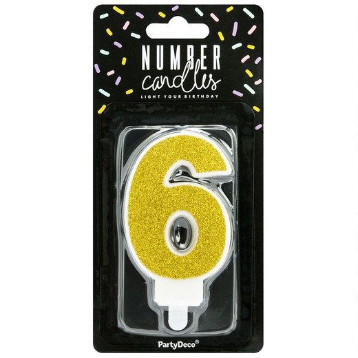 Golden birthday candle number 6 partydeco