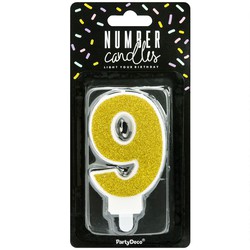 Golden birthday candle number 9 partydeco