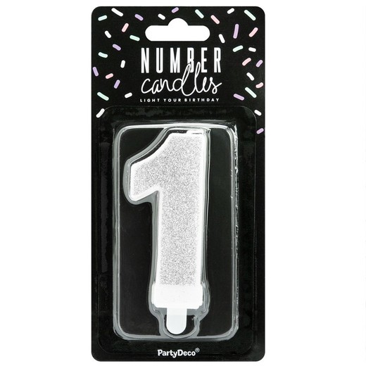 Silver birthday candle number 1 partydeco