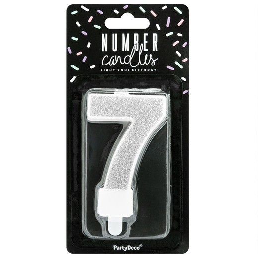 Silver birthday candle number 7 partydeco