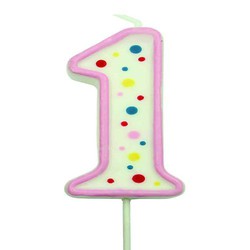 Roze verjaardagskaars nummer 1 pm