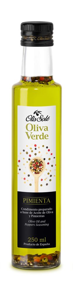 Aceite de Oliva Arbequina 4 Pimientas 250 ml AOVE Oliva Verde Olis Solé