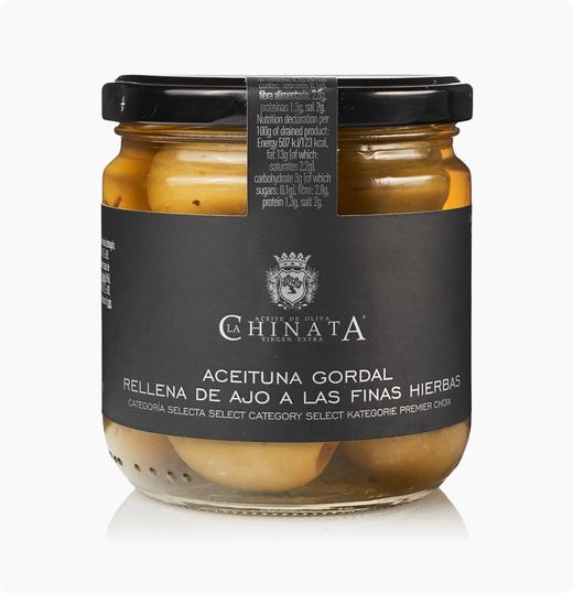 Gordal olives stuffed with garlic/fine herbs 340 g la chinata