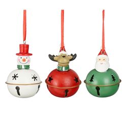 Adorno Campana Papá Noel Muñeco de Nieve Reno Rojo Blanco Verde 3 Diseños 5,5 x 5,5 x 7 cm Edelmann