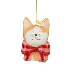 Adorno de Navidad Gato Lazo Naranja 5 x 4,5 x 7,5 cm Edelmann
