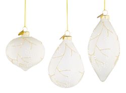 Adorno Navideño de Cristal Floral Blanco Opaco 3 Diseños Bizzotto