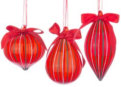 Adorno Navideño de Cristal Stripe Rojo Color 3 Diseños Bizzotto