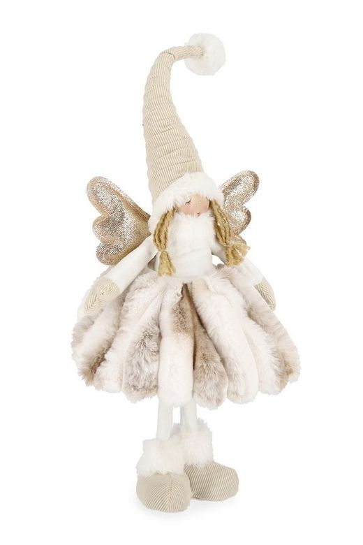 Julängel Vit Beige Stående med LED-ljus Bizzotto