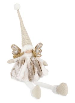 Julängel Vit Beige Sittande med LED-ljus Bizzotto