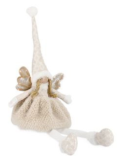 Julängel Vit Beige Sittande med LED-ljus Bizzotto