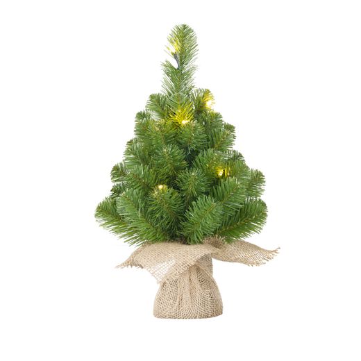 Árbol de Navidad con Yute LED a Pilas Verde 15 LED 60 x 23 cm Edelmann