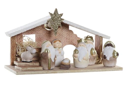 Belén nacimiento de madera con luz grande