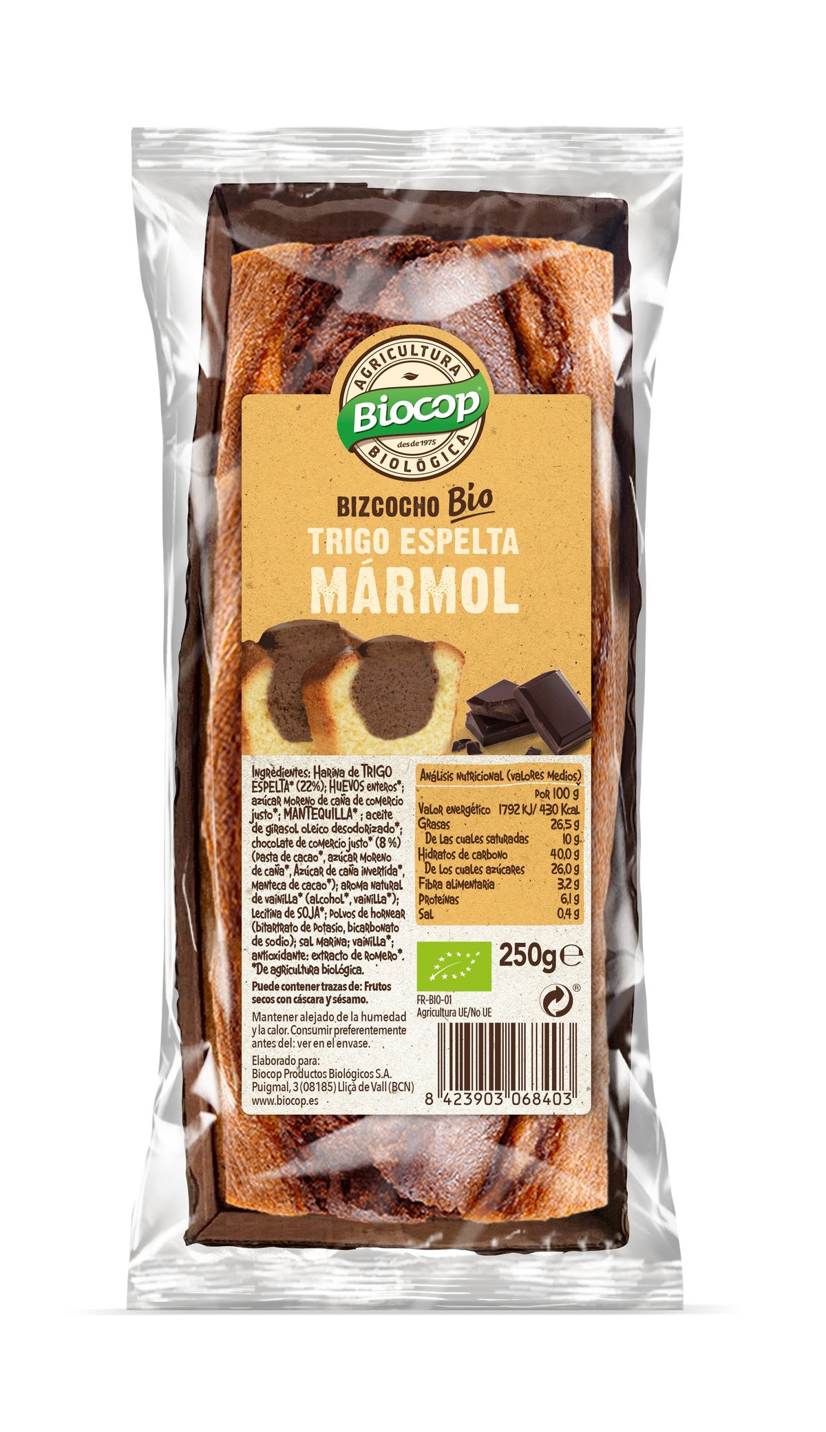 Bizcocho Marmol Trigo Espelta Biocop 250 G