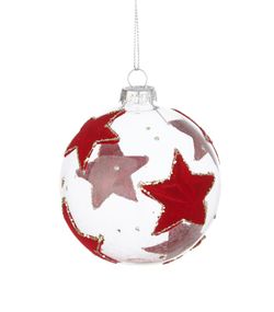 Glass Christmas tree ornament ball with red stars