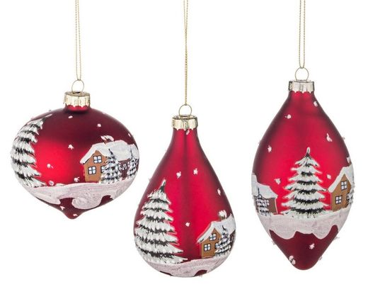 Kerstbal Kristal Boom Rood Sneeuwbedekte Huis Verschillende Vormen Bizzotto