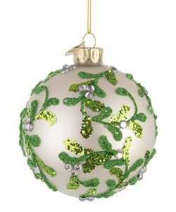 Bola de Navidad de Vidrio Floret Blanco Verde 8 cm Bizzotto