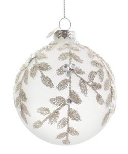 Bola de Navidad de Vidrio Leafglow Blanco 8 cm Bizzotto