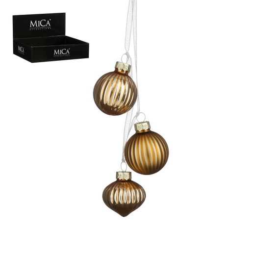 Bola de Navidad de Vidrio Marrón Claro 3 Piezas 5 cm Edelmann