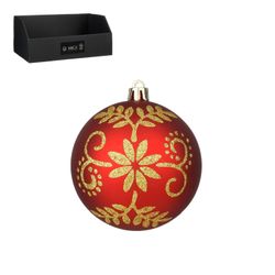 Bola de Navidad Irrompible Roja Mate Flores Doradas 8 cm - Caja 80 Edelmann