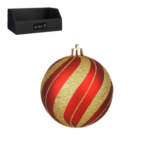 Bola de Navidad Irrompible Roja Mate Rayas Doradas 8 cm - Caja 80 Edelmann
