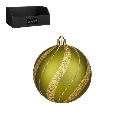 Bola de Navidad Irrompible Verde Mate Rayas Doradas 8 cm - Caja 80 Edelmann