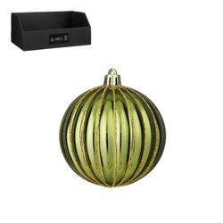 Bola de Navidad Irrompible Verde Rayas Doradas 8 cm - Caja 80 Edelmann