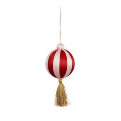 Christmas Ball Jolly Recycled Plastic Red and White with Tassel Edelmann
