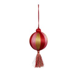 Christmas Ball Jolly Recycled Plastic Red and Gold with Tassel Edelmann