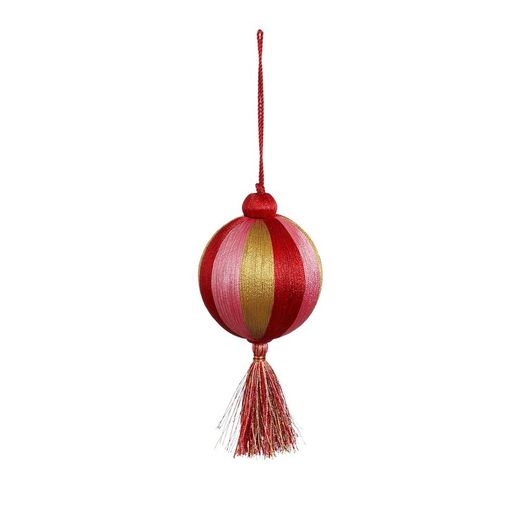 Kerstbal Jolly Gerecycled Plastic Rood en Goud met Pompon Edelmann