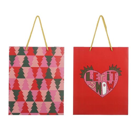 Paper Gift Bag for Christmas Green Red Modern Design L Edelmann