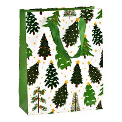 Bolsa de Regalo Navideña Árbol de Navidad 3D Blanco y Verde 18 x 23 x 8 cm