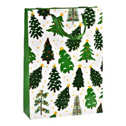 Bolsa de Regalo Navideña Árbol de Navidad 3D Blanco y Verde 25 x 34 x 8 cm