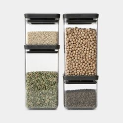 Bote Cocina apilable 2 x 0 7 L y 2 x 1 6 L Tapa Gris Oscuro Brabantia
