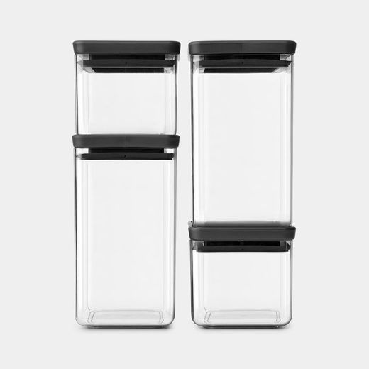 Bote Cocina apilable 2 x 0 7 L y 2 x 1 6 L Tapa Gris Oscuro Brabantia