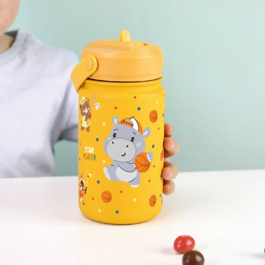 Botella Infantil Térmica 330 ml Baloncesto Mostaza con Adaptador Infantil Creative Story